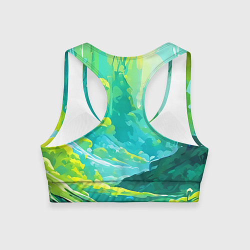 Женский спортивный топ Зелёная кислотная абстракция / 3D-принт – фото 2