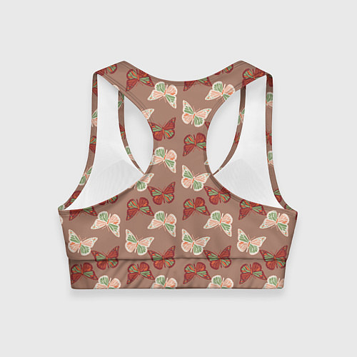 Женский спортивный топ Бабочки зелено-бежевые / 3D-принт – фото 2