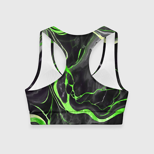 Женский спортивный топ Зелёно-чёрный мрамор / 3D-принт – фото 2