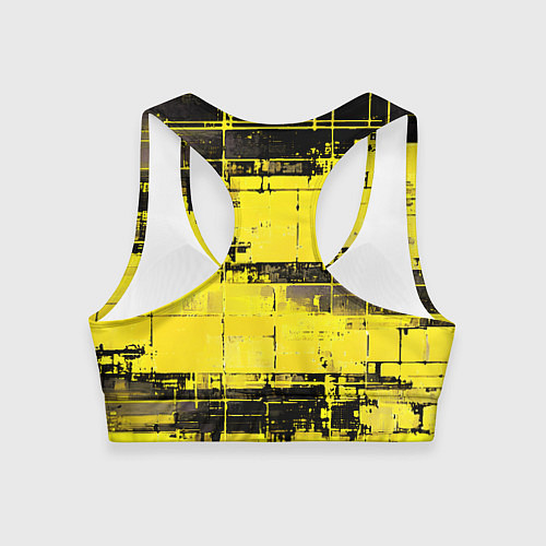 Женский спортивный топ Чёрно-жёлтый техно-паттерн / 3D-принт – фото 2