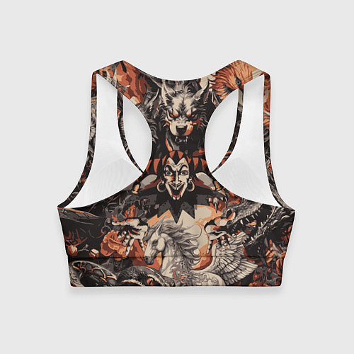 Женский спортивный топ Логотип король и шут на фоне мифических животных / 3D-принт – фото 2