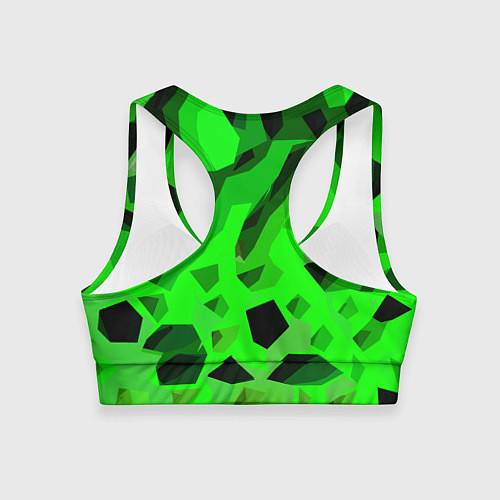 Женский спортивный топ Чёрно-зелёная пористая абстракция / 3D-принт – фото 2