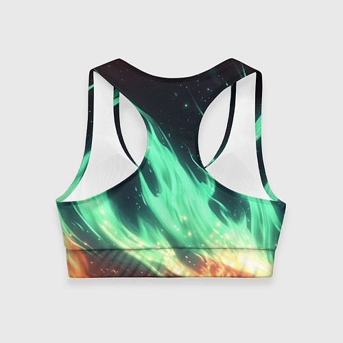 Женский спортивный топ Зеленое абстрактное пламя / 3D-принт – фото 2