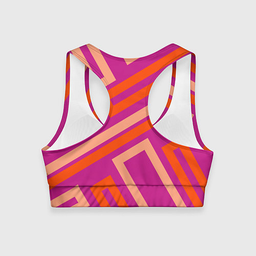 Женский спортивный топ Прямоугольники по диагонали-фиолетовый, оранжевый / 3D-принт – фото 2
