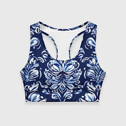 Топик спортивный женский Гжель русский орнамент королевский синий, цвет: 3D-принт