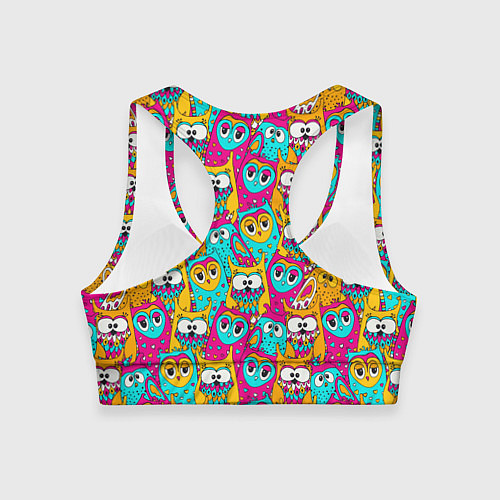 Женский спортивный топ Разноцветные совы мультяшные / 3D-принт – фото 2