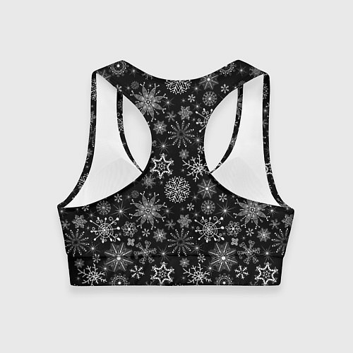 Женский спортивный топ Белые снежинки на черном / 3D-принт – фото 2