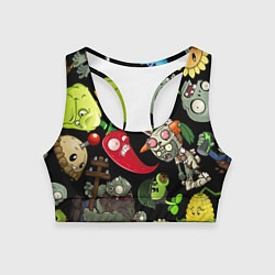 Топик спортивный женский Растения против зомби персонажи на черном, цвет: 3D-принт