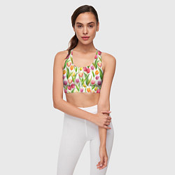 Топик спортивный женский Тюльпаны на белом фоне, цвет: 3D-принт — фото 2