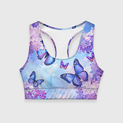 Топик спортивный женский Бабочки и сирень - нежная голубая живопись, цвет: 3D-принт