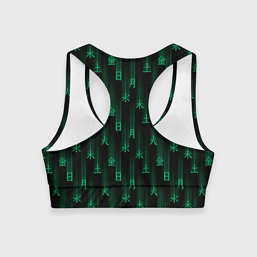 Женский спортивный топ Паттерн с днями недели зелеными иероглифами / 3D-принт – фото 2