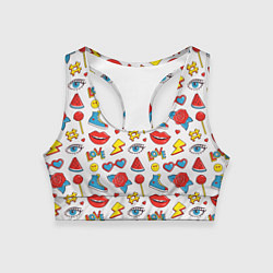 Топик спортивный женский Паттерн с яркими молодежными стикерами, цвет: 3D-принт