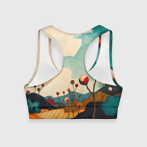Женский спортивный топ Сюрреалистичный пейзаж с цветами / 3D-принт – фото 2