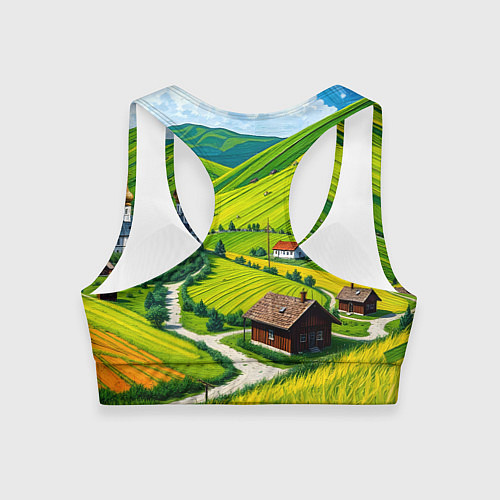 Женский спортивный топ Русская душа и поле / 3D-принт – фото 2