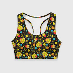Топик спортивный женский Хохлома цветы, цвет: 3D-принт