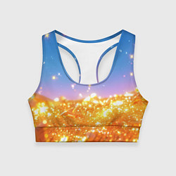 Топик спортивный женский Золотые шарики на голубом фоне, цвет: 3D-принт