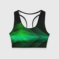 Топик спортивный женский Неоновая зеленая абстракция на черном фоне, цвет: 3D-принт