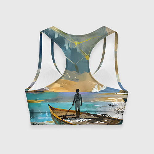 Женский спортивный топ Мальчик и лодка / 3D-принт – фото 2