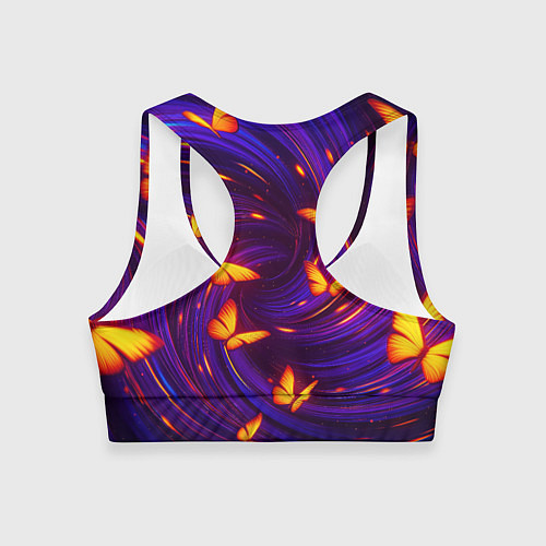 Женский спортивный топ Бабочки и фон-спираль - эффект перпективы / 3D-принт – фото 2