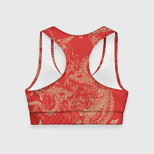 Женский спортивный топ Золотые драконы на красном / 3D-принт – фото 2