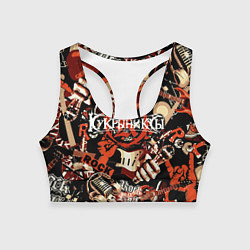 Женский спортивный топ Кукрыниксы на фоне электрогитар