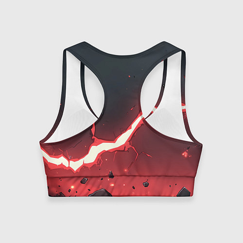 Женский спортивный топ Красная молния на черной текстуре / 3D-принт – фото 2