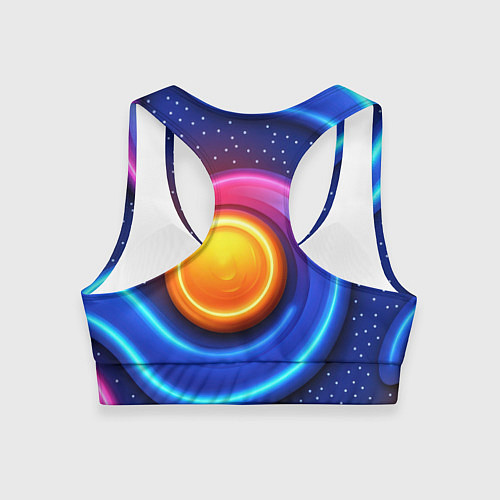 Женский спортивный топ Оранжевый круг и голубые линии текстура / 3D-принт – фото 2