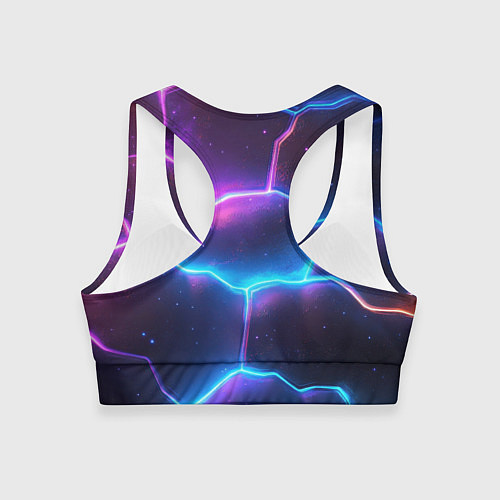Женский спортивный топ Синие и фиолетовые молнии в разломе / 3D-принт – фото 2