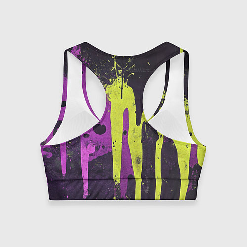 Женский спортивный топ Желтая и фиолетовая краска на черном / 3D-принт – фото 2
