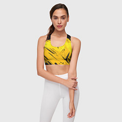 Топик спортивный женский Желтая краска на черном фоне, цвет: 3D-принт — фото 2