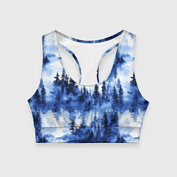 Женский спортивный топ Силуэты деревьев и отражения - акварельный лесной