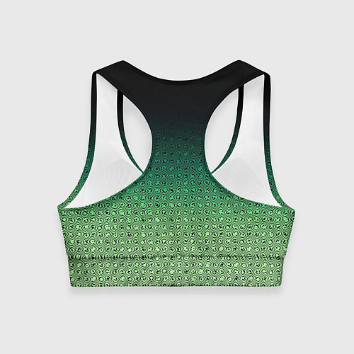 Женский спортивный топ Чёрно-зелёный градиент с узором / 3D-принт – фото 2