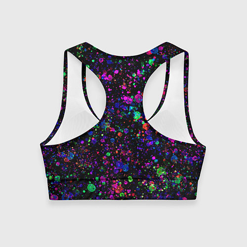 Женский спортивный топ Чёрный с разноцветными брызгами / 3D-принт – фото 2