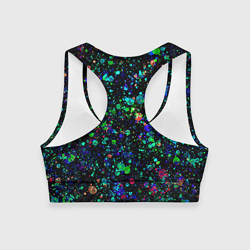 Женский спортивный топ Чёрный с брызгами сине-зелёными абстракция / 3D-принт – фото 2