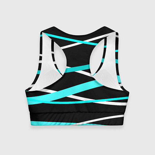 Женский спортивный топ Чёрный с бело-голубыми полосами / 3D-принт – фото 2