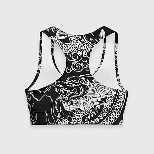 Женский спортивный топ Белый дракон на черном / 3D-принт – фото 2