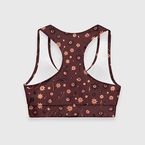 Женский спортивный топ Паттерн абстрактные цветы тёмный красно-розовый / 3D-принт – фото 2