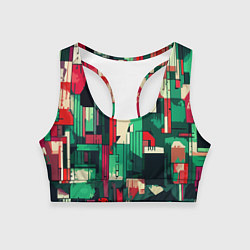 Женский спортивный топ Абстракция красно-зелёный геометричный