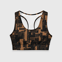 Женский спортивный топ Чёрно-коричневый абстракция геометричный