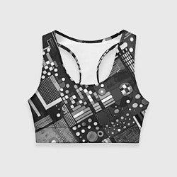 Женский спортивный топ Тёмный серый абстракция квадраты кружочки