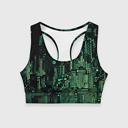 Женский спортивный топ Чёрно-зелёный абстракция точки полоски