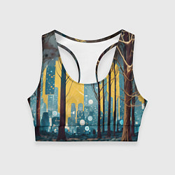 Топик спортивный женский Дома и цифровой лес, цвет: 3D-принт