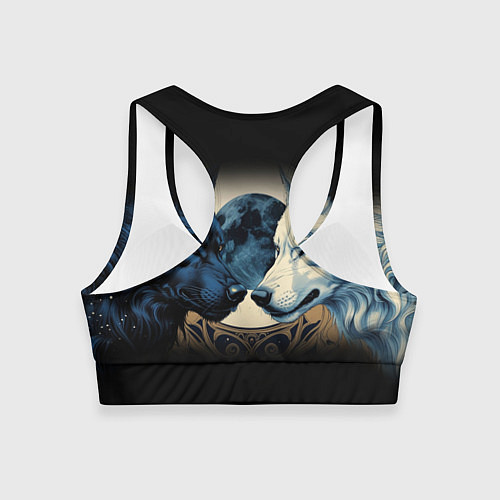 Женский спортивный топ Инь янь волк и волчица с луной / 3D-принт – фото 2