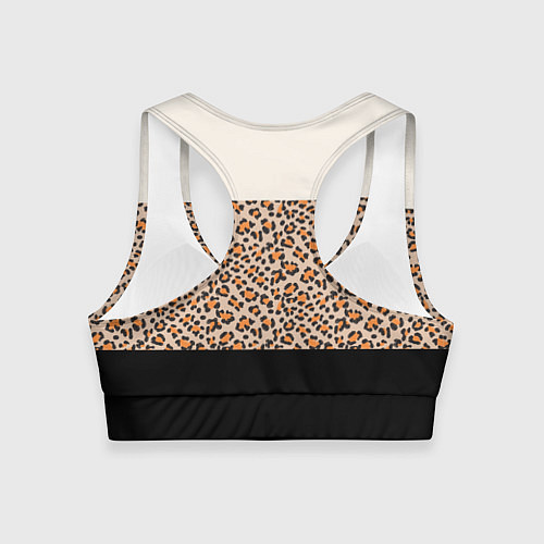 Женский спортивный топ Леопардовый паттерн с черной и бежевой полосой / 3D-принт – фото 2