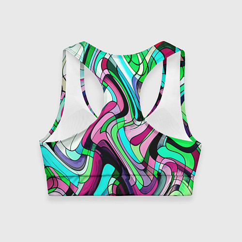 Женский спортивный топ Зелёно-розовый искажённая абстракция / 3D-принт – фото 2