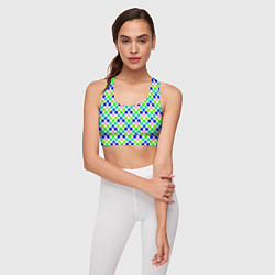 Топик спортивный женский Разноцветный синий розовый зеленый горох на белом, цвет: 3D-принт — фото 2