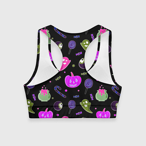 Женский спортивный топ Halloween pink black pumpkin / 3D-принт – фото 2
