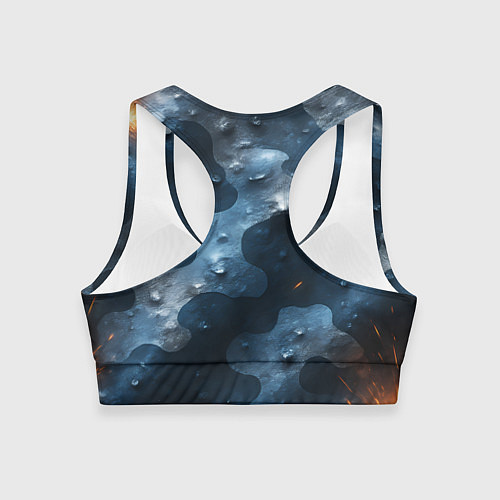 Женский спортивный топ Синий камуфляж с каплями / 3D-принт – фото 2