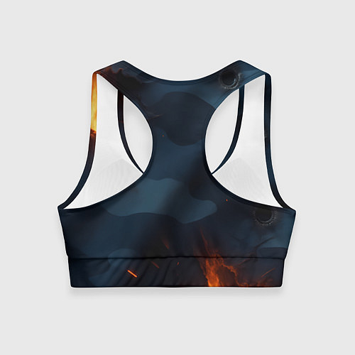 Женский спортивный топ Разорванный синий камуфляж с огнем / 3D-принт – фото 2