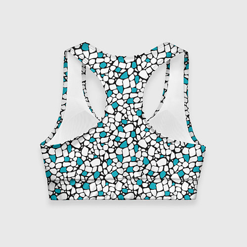 Женский спортивный топ Мелкий синий белый мозаичный узор на черном / 3D-принт – фото 2